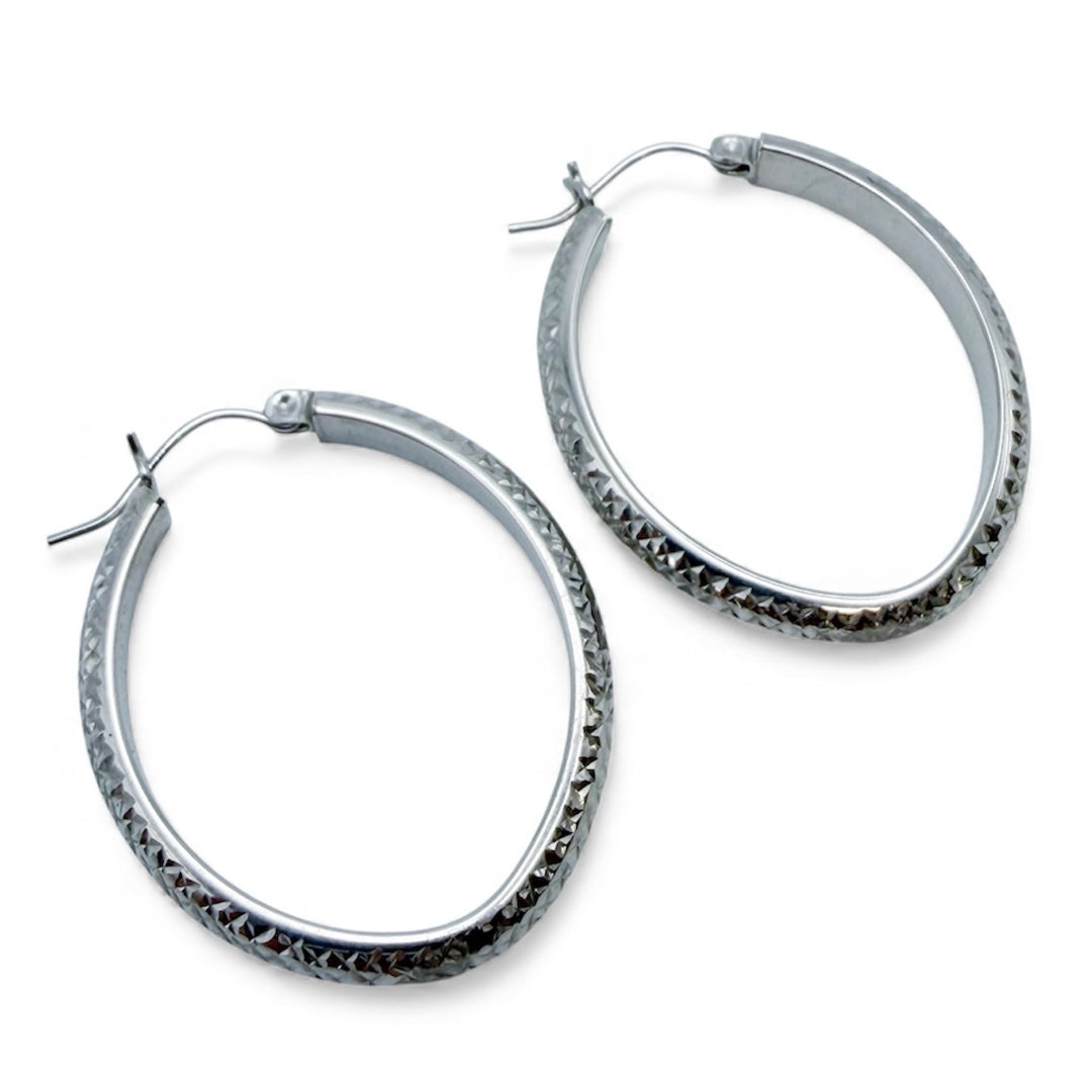 14k White Gold Medium Hoop Estate Earrings