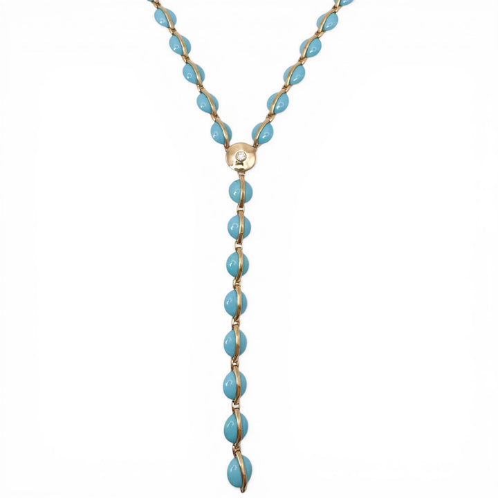 18k Yellow Gold Estate Turquoise Designer Necklace
