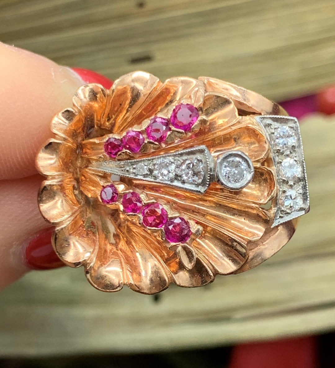 14k Rose Gold Art Deco Diamond Estate Ring