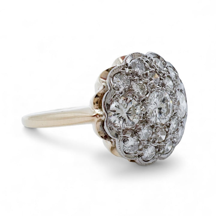 14k Two Tone Flower Diamond Estate Ring