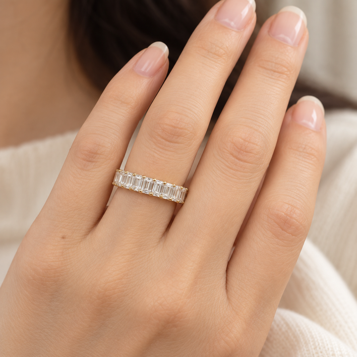 14k Yellow Emerald Lab Grown Diamond Wedding Band