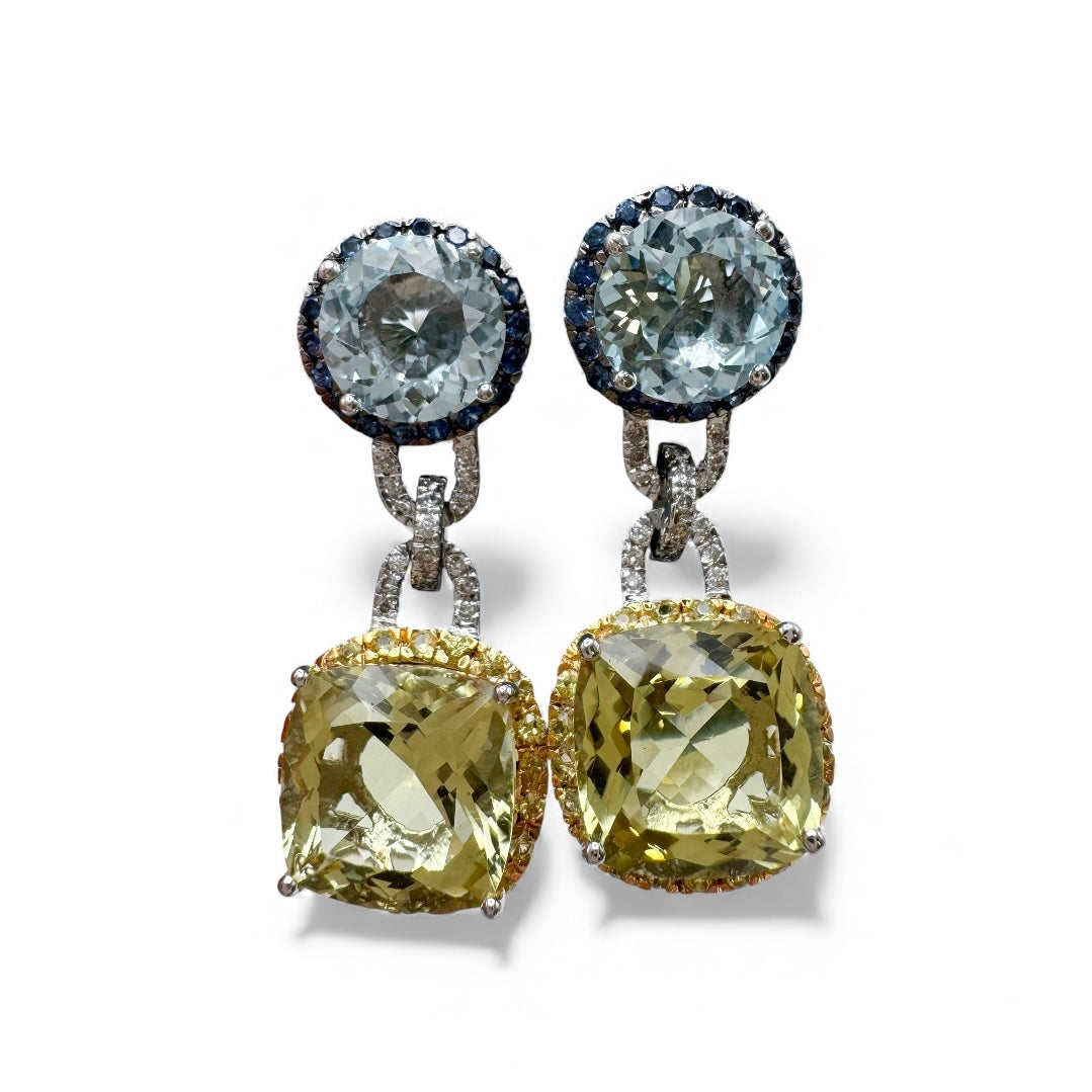 14k White Gold Drop Lemon Quartz Estate Earrings