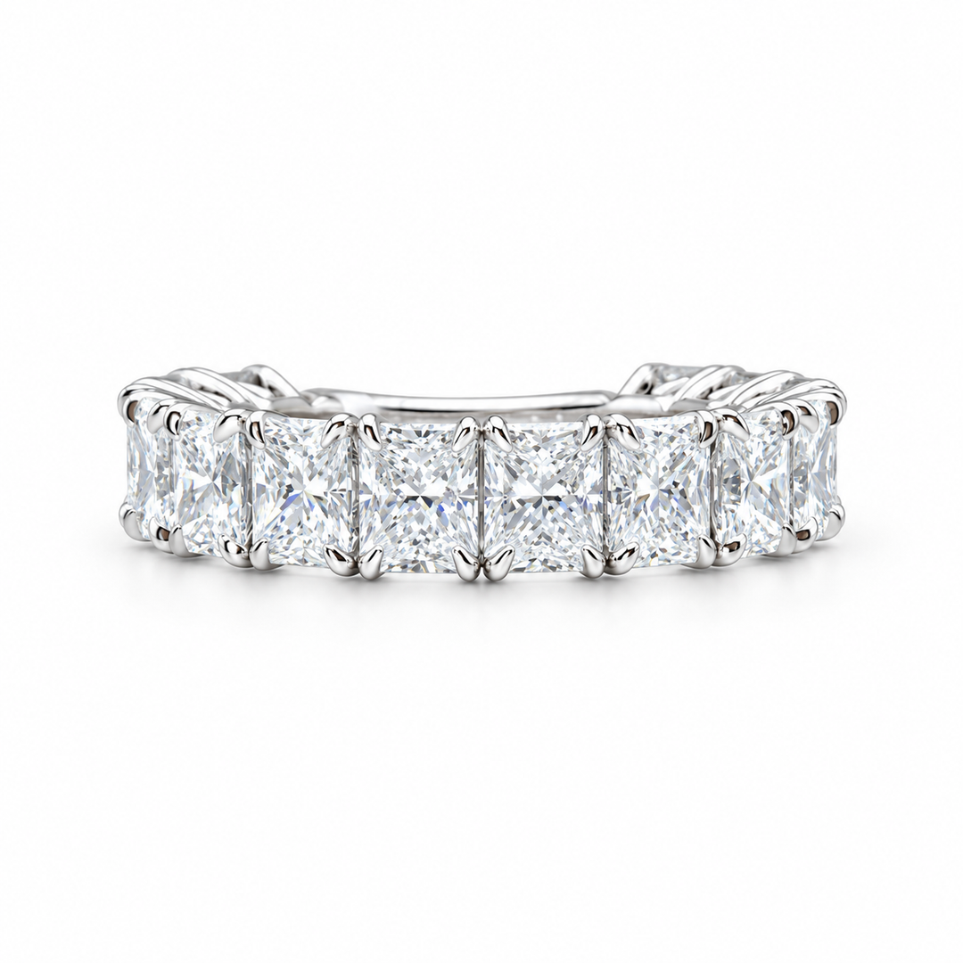 Platinum Prong Set 5.56ctw Radiant Lab Grown Diamond Wedding Band