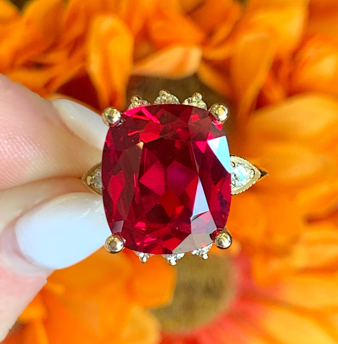 14k Yellow Gold Lab Grown Ruby Ring