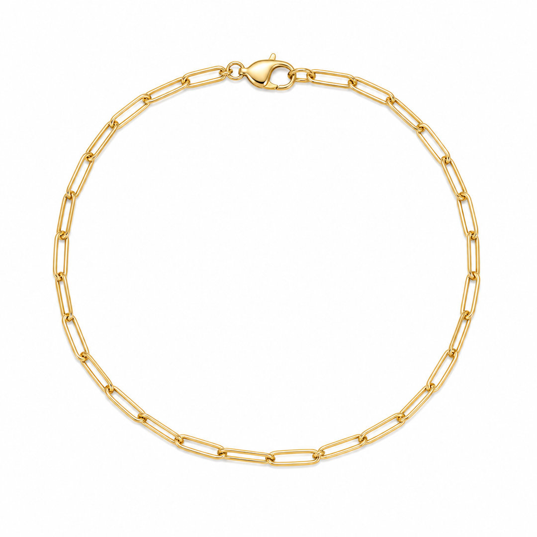 14k Yellow Paper Clip Ankle Bracelet 9 inch