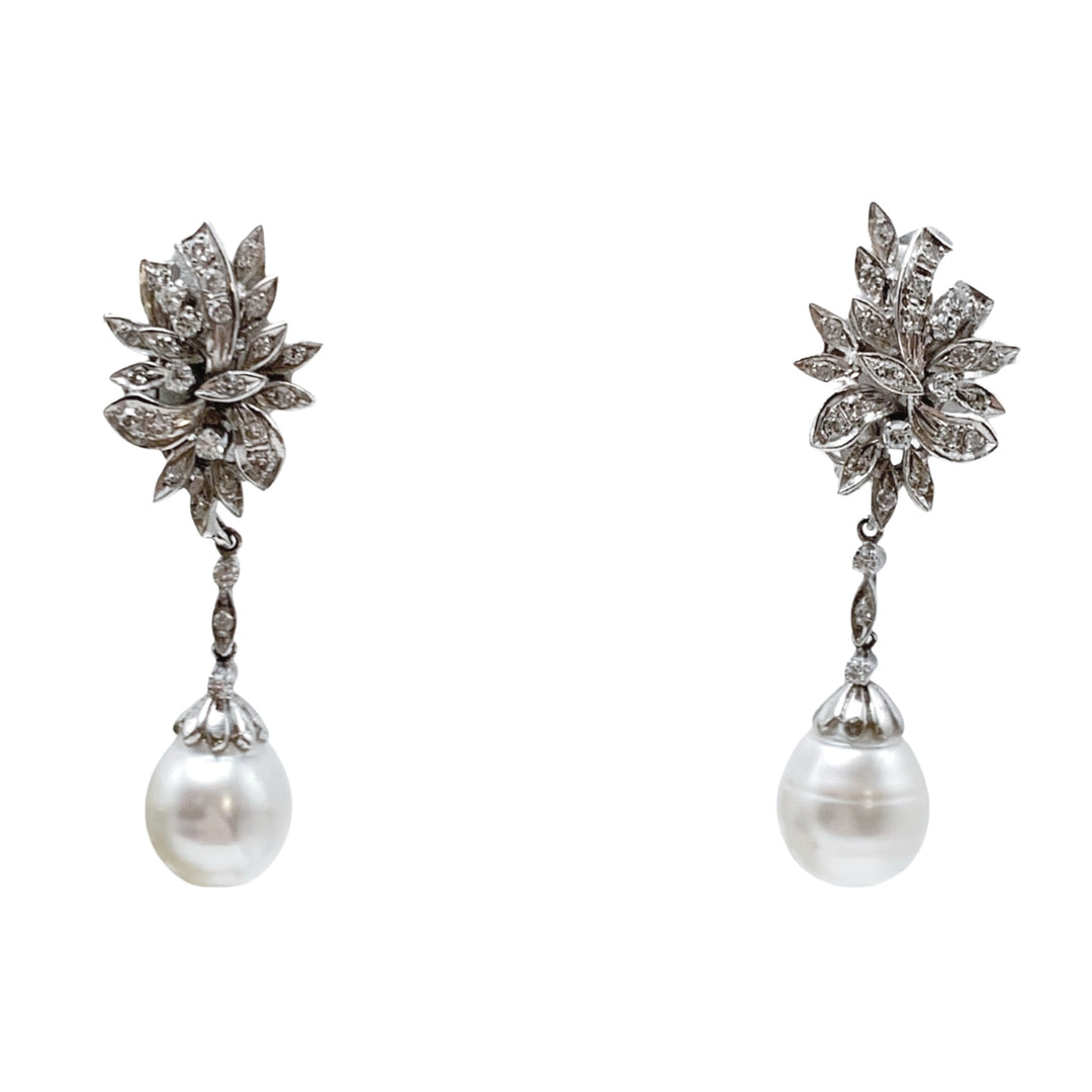 18k White Gold Drop Diamond Estate Earrings