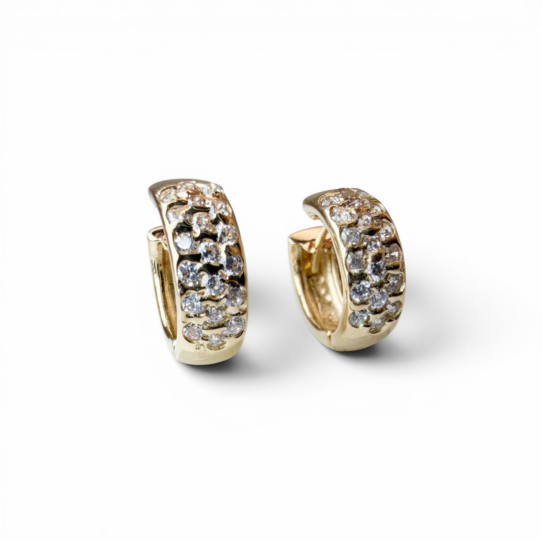 14k Yellow Gold Small Hoop Cubic Zirconia Estate Earrings