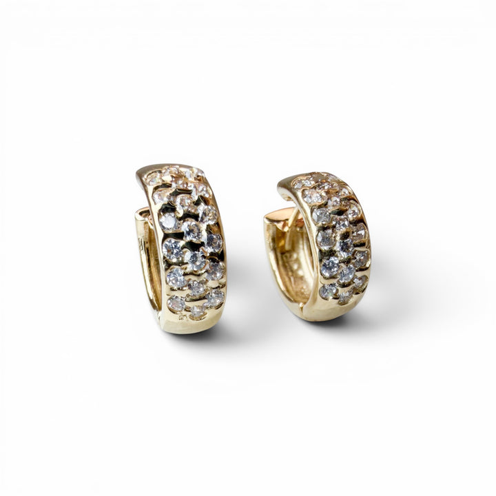 14k Yellow Gold Small Hoop Cubic Zirconia Estate Earrings