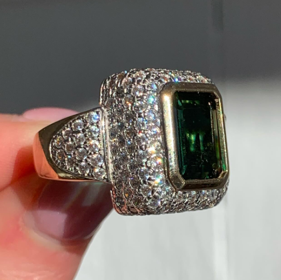 14k Two Tone Cocktail Ring Tourmaline Estate Ring