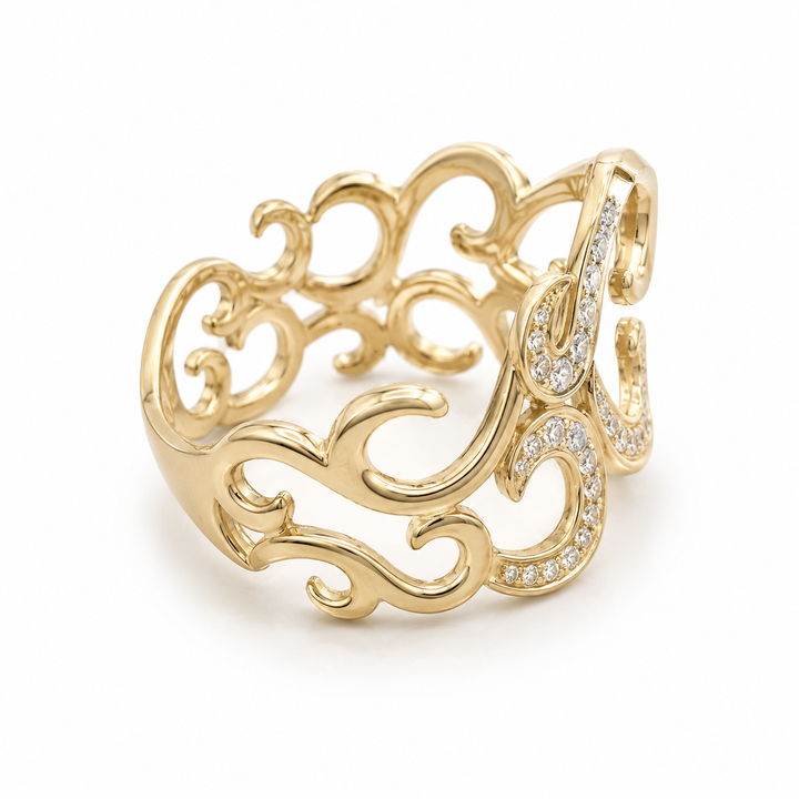 14k Yellow Swirl Diamond Estate Ring
