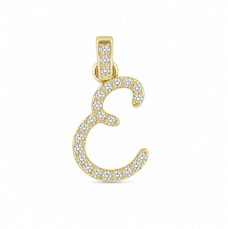 14k Yellow Inital E Diamond Pendant