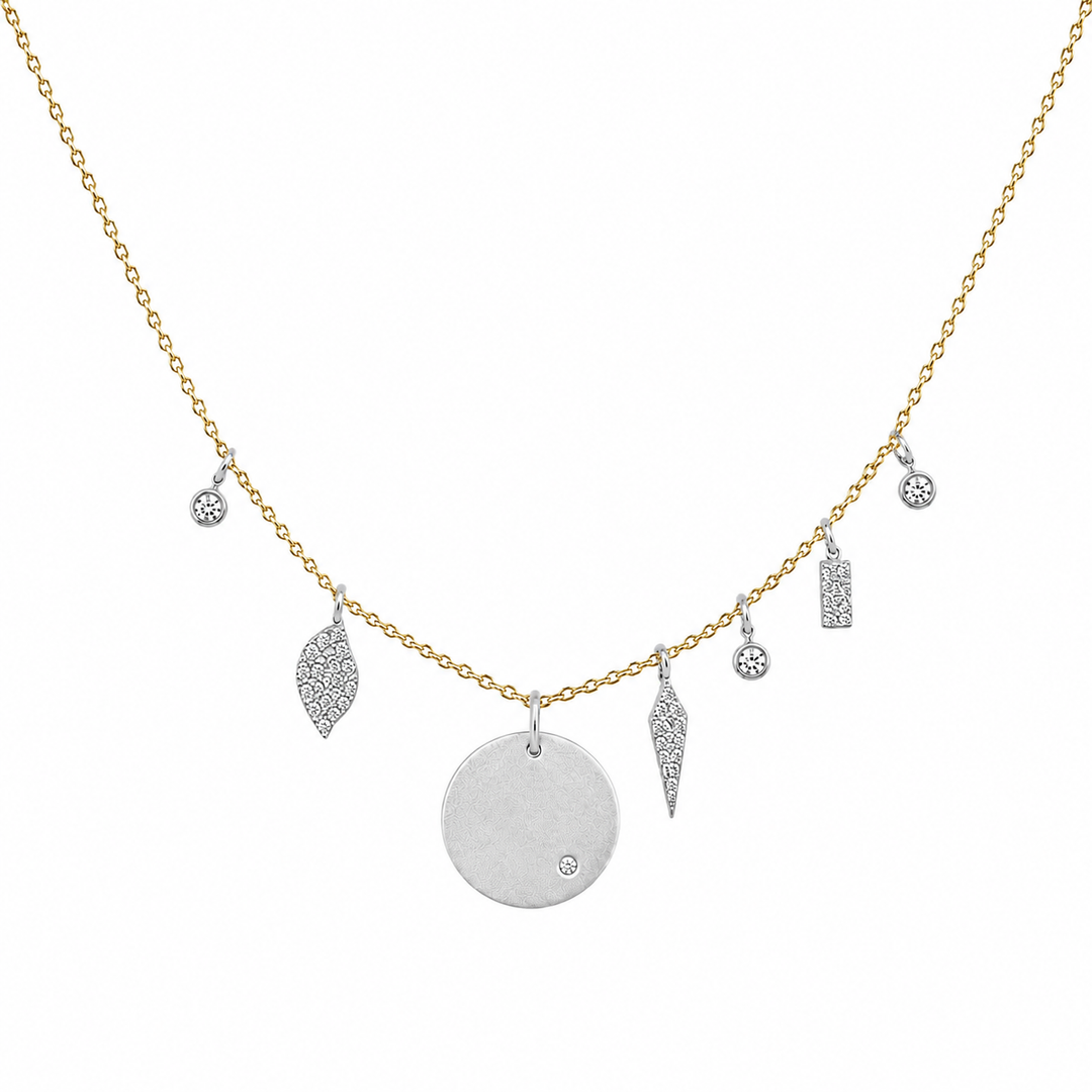 14k Two Tone Diamond Cluster Necklace