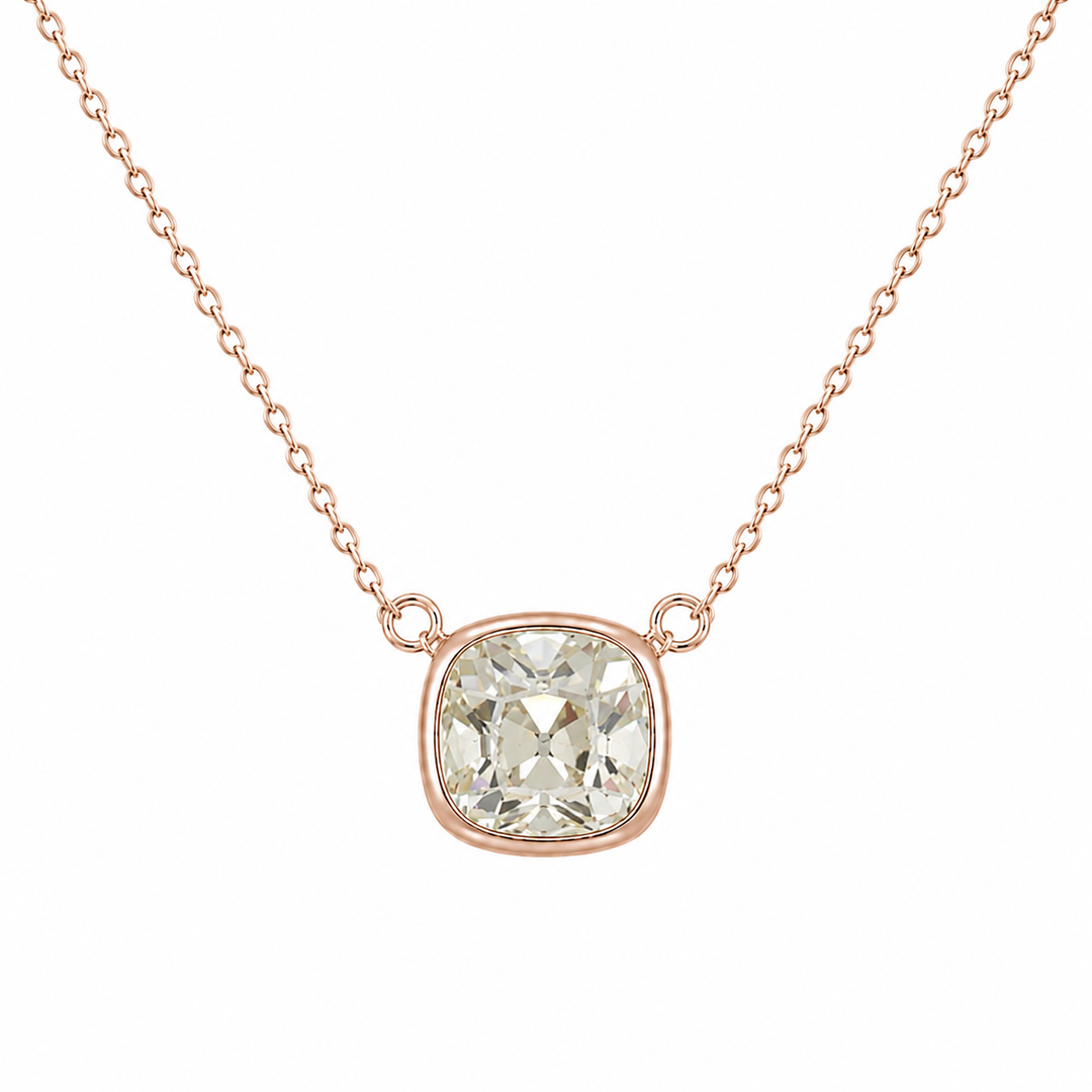 14k Rose Gold Vintage Cushion Bezel Diamond Pendant