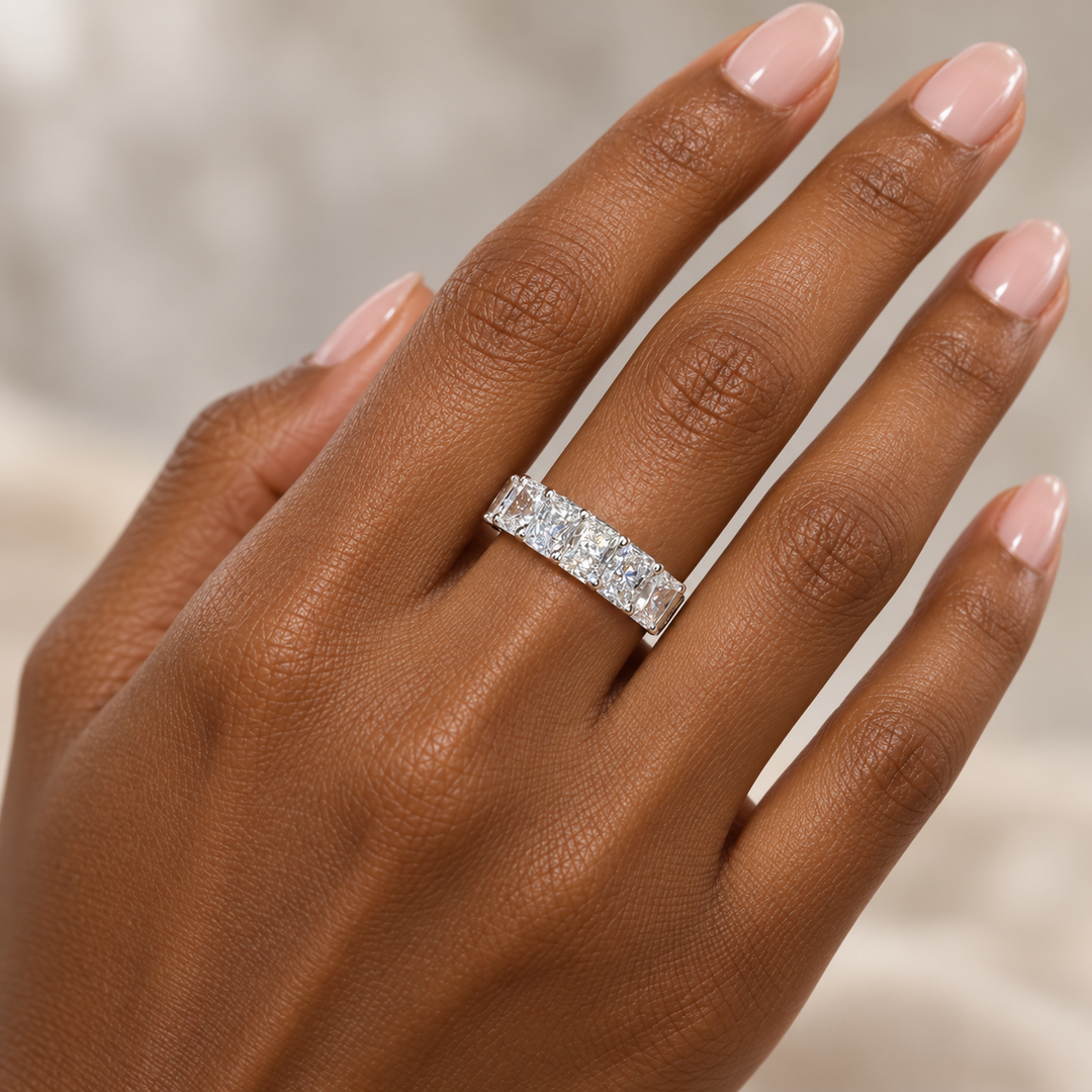 14k White Radiant Lab Grown Diamond Wedding Band