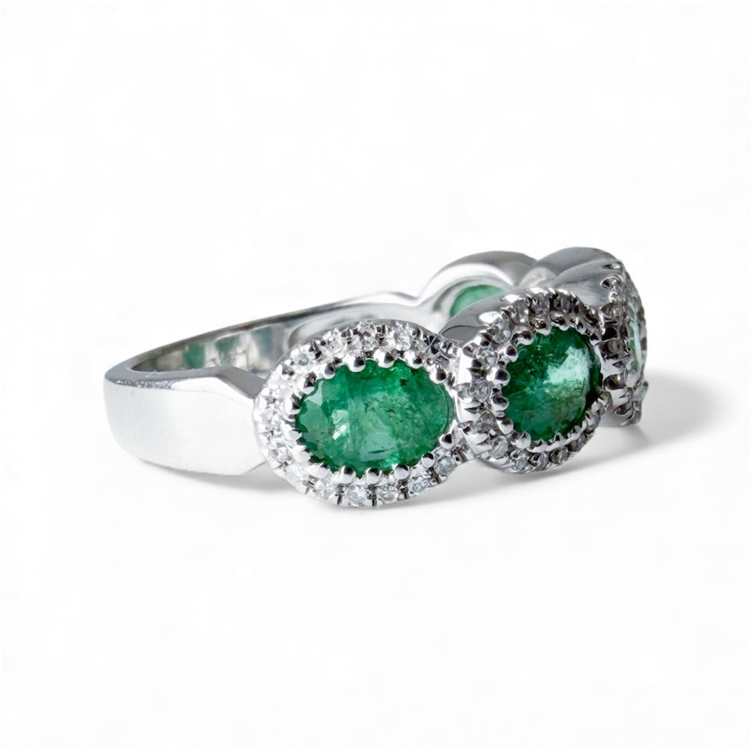 14k White Gold 5 Stone Emerald Estate Ring