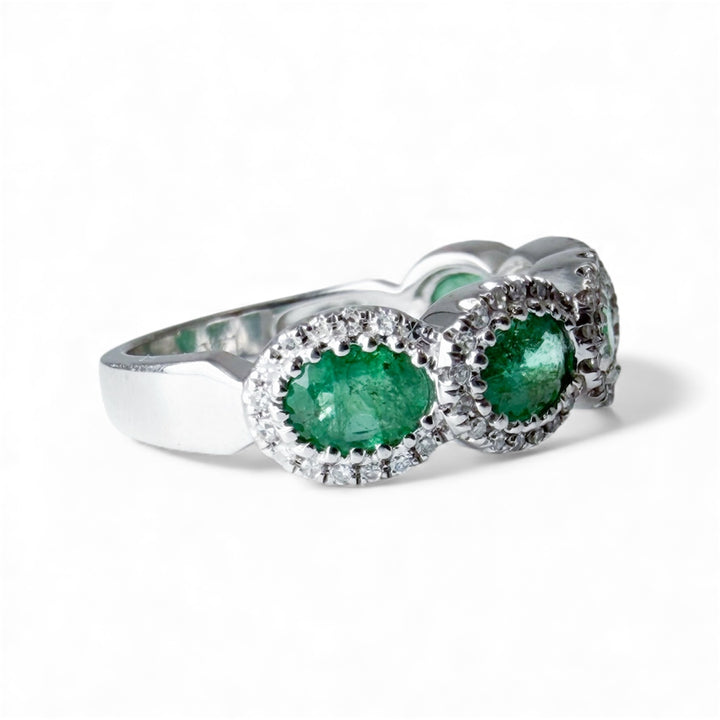 14k White Gold 5 Stone Emerald Estate Ring