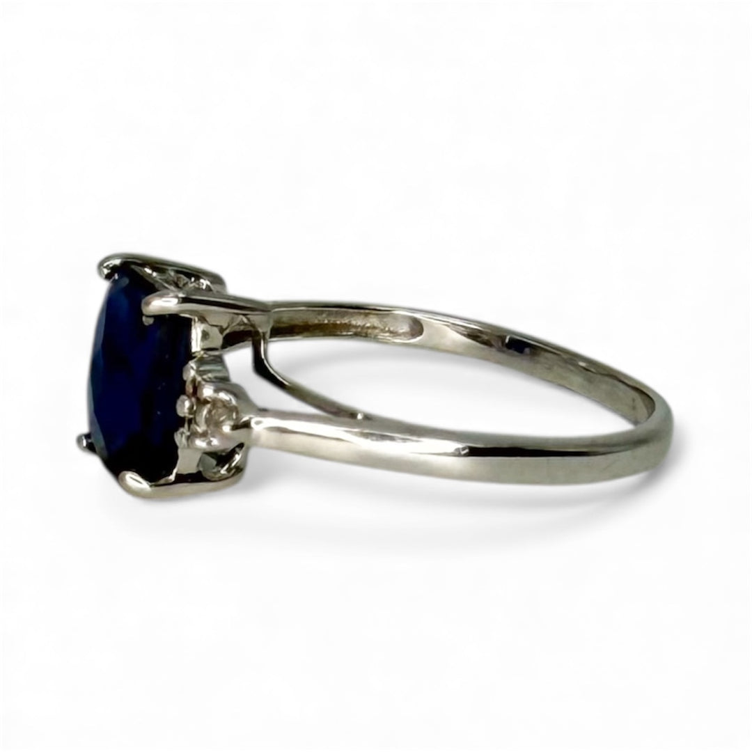 14k White Gold Gemstone Ring Created Sapphire Estate Ring