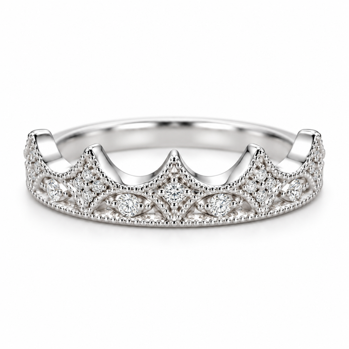 14k White Crown Diamond Estate Ring