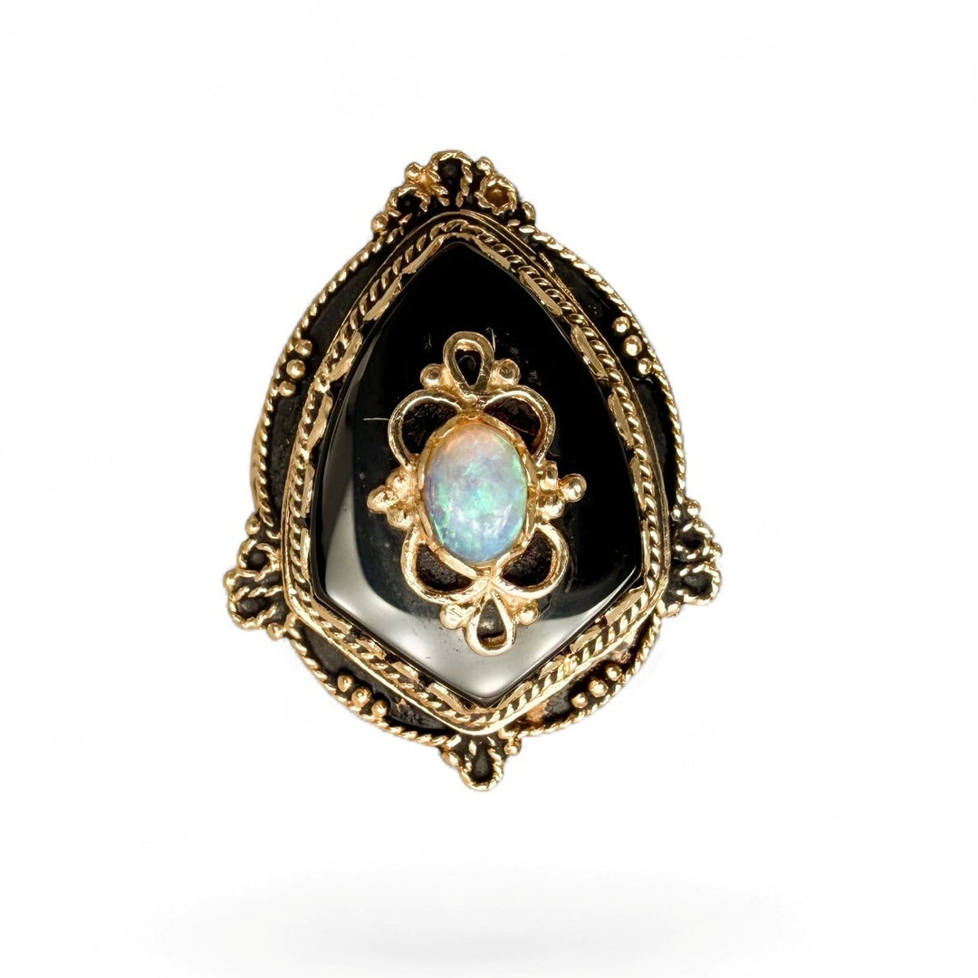 Estate 14k yellow Opal and Onyx Estate Ring