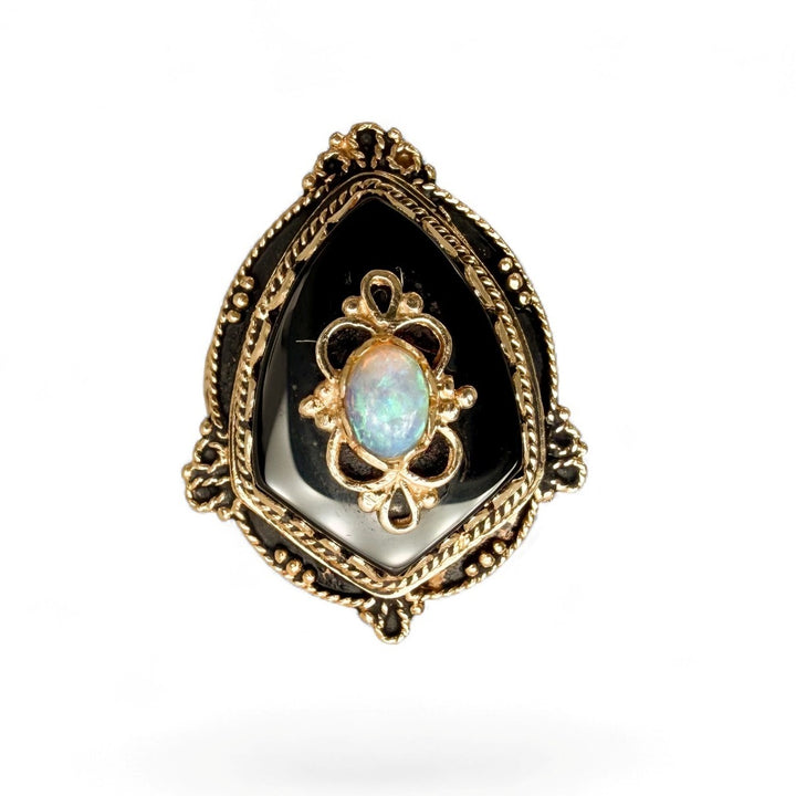 Estate 14k yellow Opal and Onyx Estate Ring