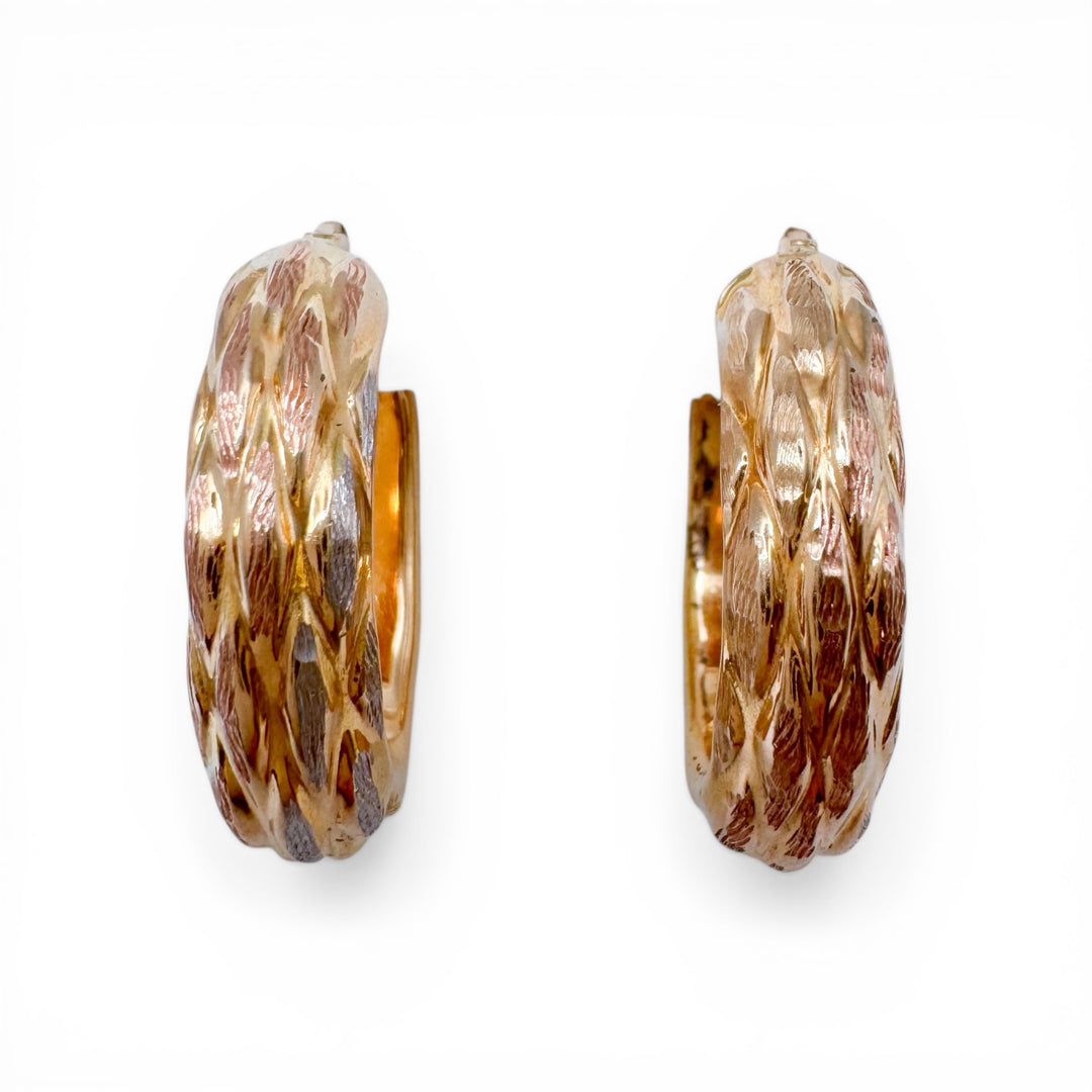 14k Tri-Color Oval Hoop Estate Earrings