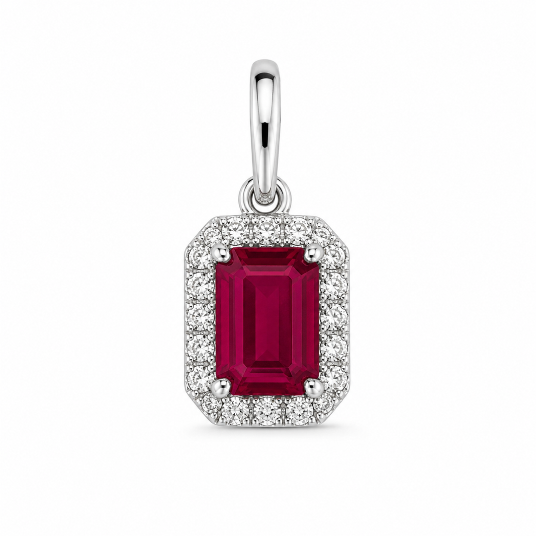 14k White Gold Small Ruby Pendant