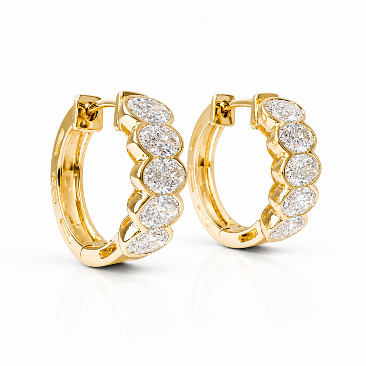 14k Yellow Gold Bezel Oval Lab Diamond Earrings