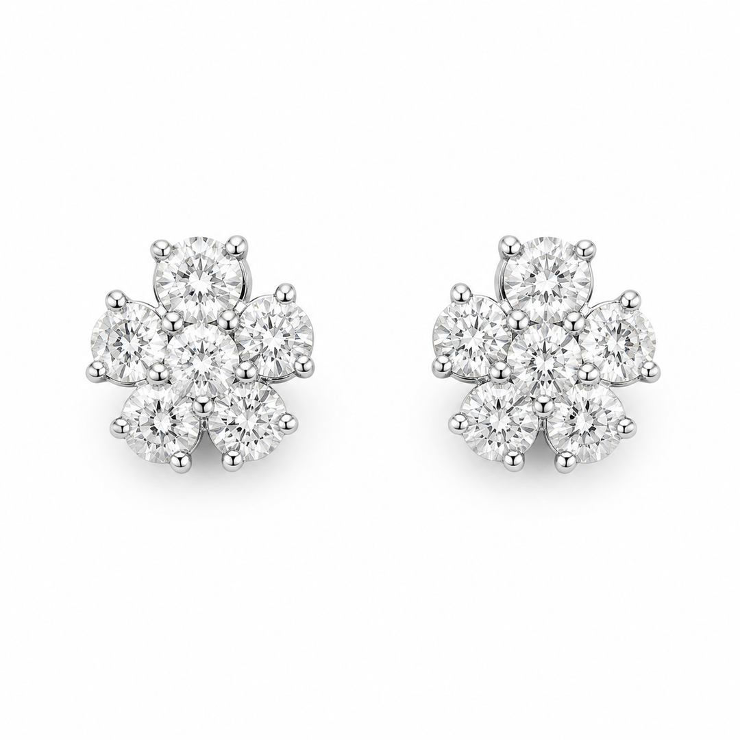 14k White Flower Estate Earrings