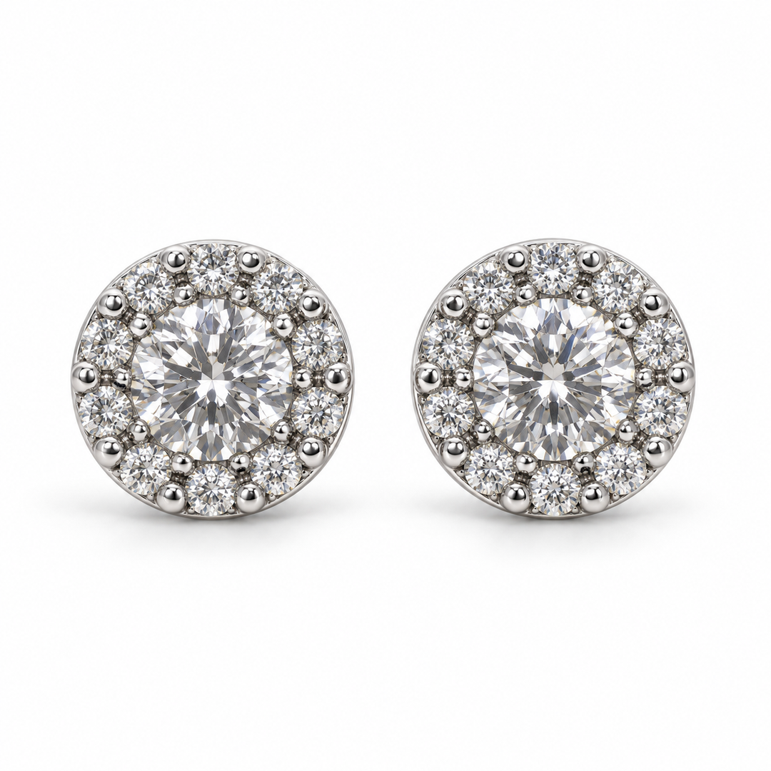 14k White Halo Diamond Earrings 0.90 cttw