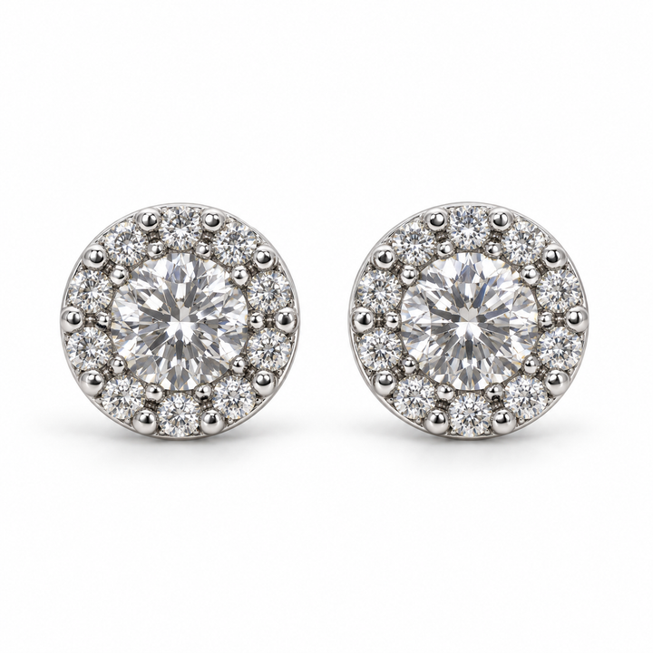 14k White Halo Diamond Earrings 0.90 cttw