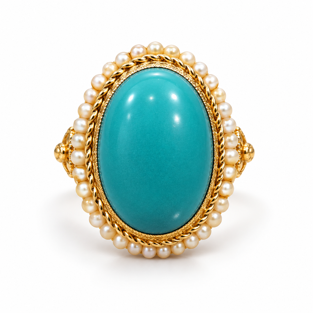 14k Yellow Turquoise Estate Ring