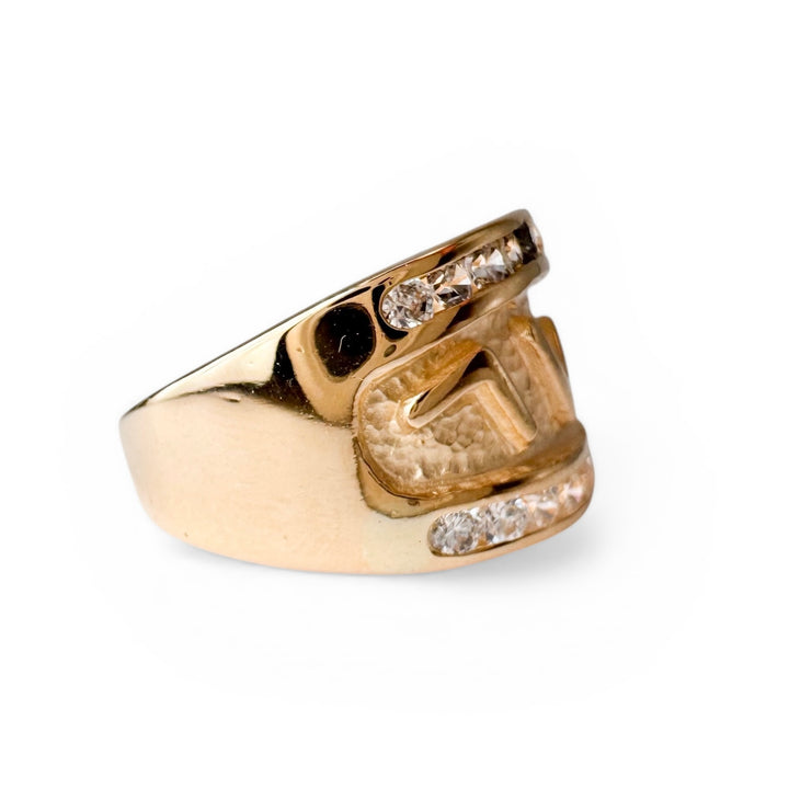 14k Yellow Gold Geometric Cubic Zirconia Estate Ring