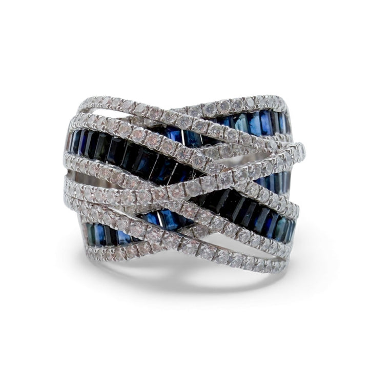 14k White Gold Criss Cross Sapphire Estate Ring