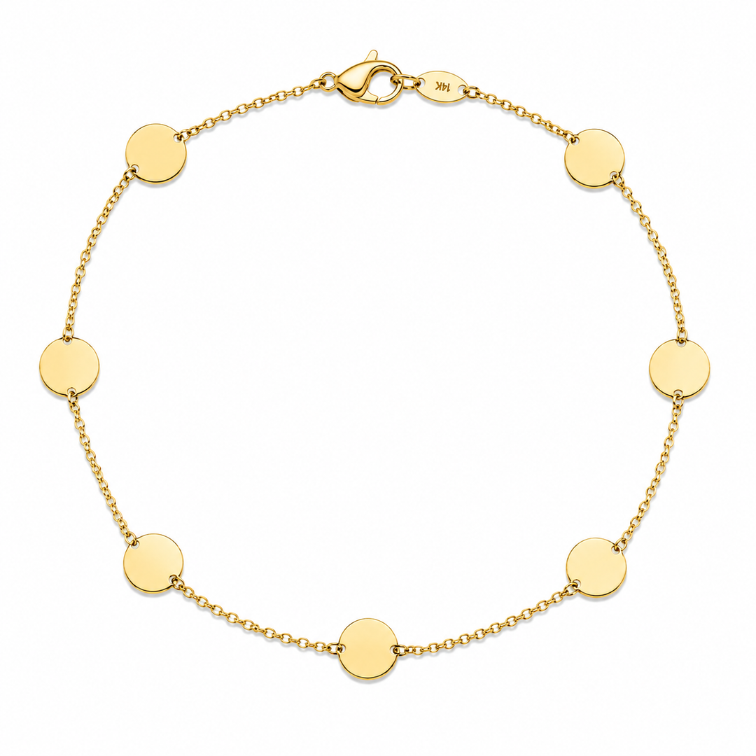 14k Yellow Disc Ankle Bracelet 10 inch