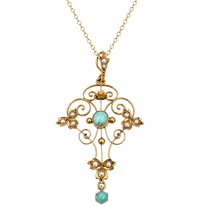 9k Yellow Antique Turquoise Estate Pendant