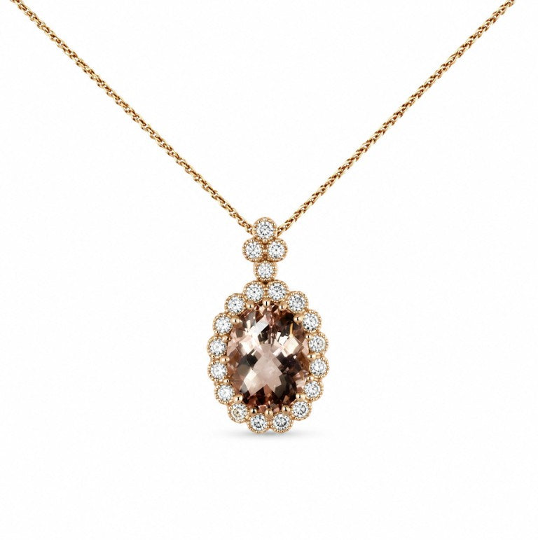 14k Rose Gold Morganite And Diamond Estate Pendant