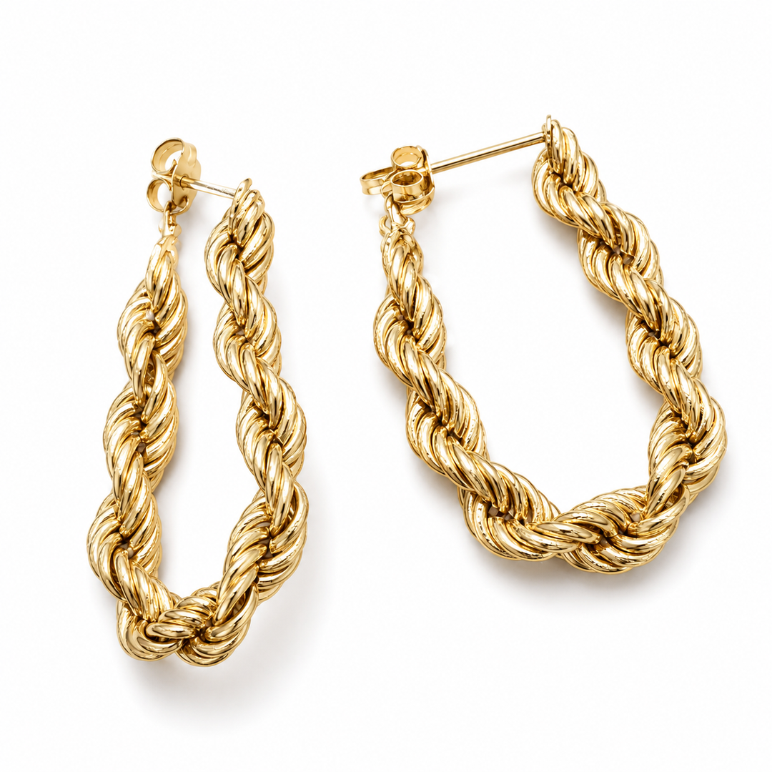14k Yellow Rope Hoop Estate Earrings
