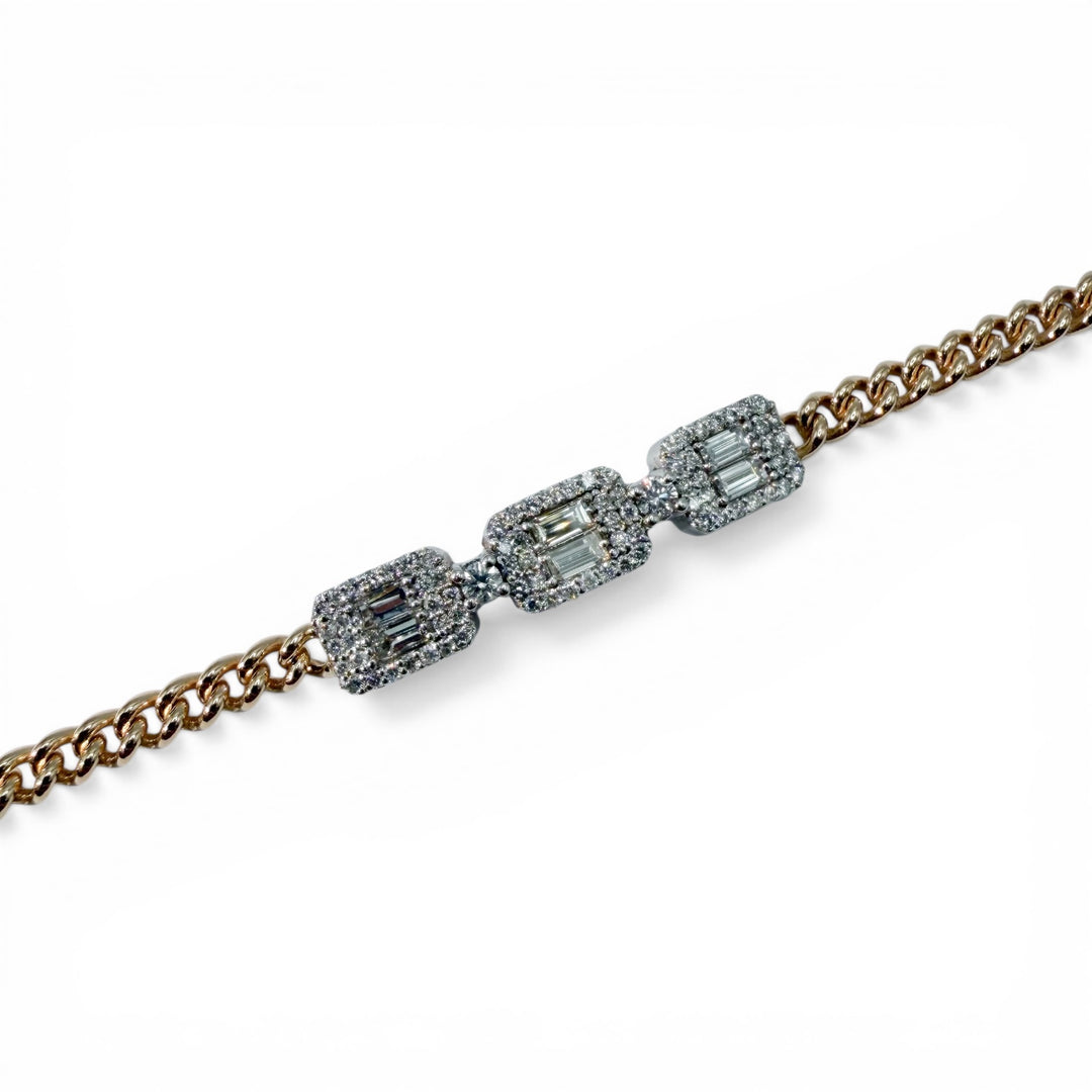 14k Two Tone Cuban Diamond Bracelet