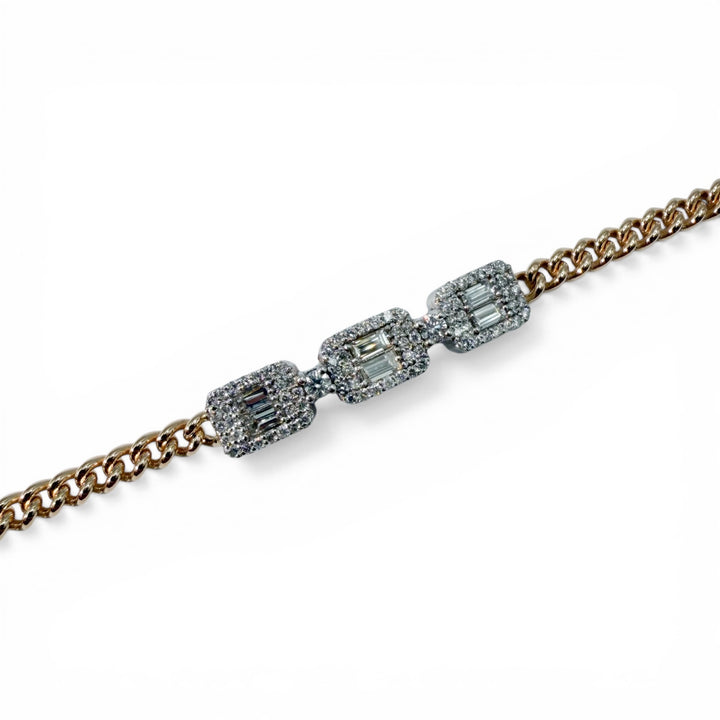 14k Two Tone Cuban Diamond Bracelet