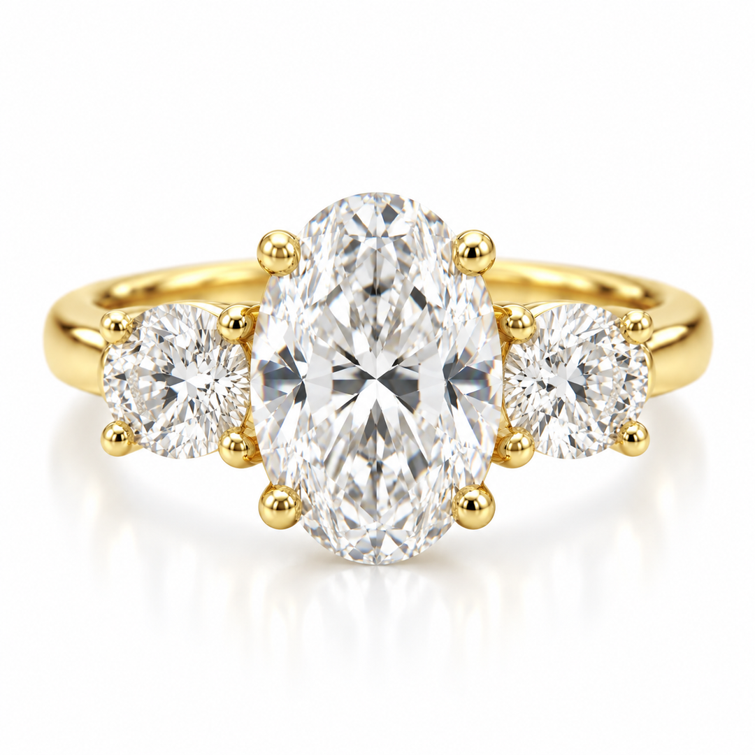 14k Yellow 3 Stone Lab Grown Diamond Engagement Ring