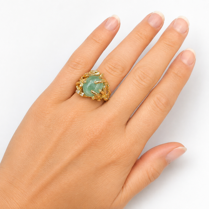 14k Yellow Organic Jade Estate Ring