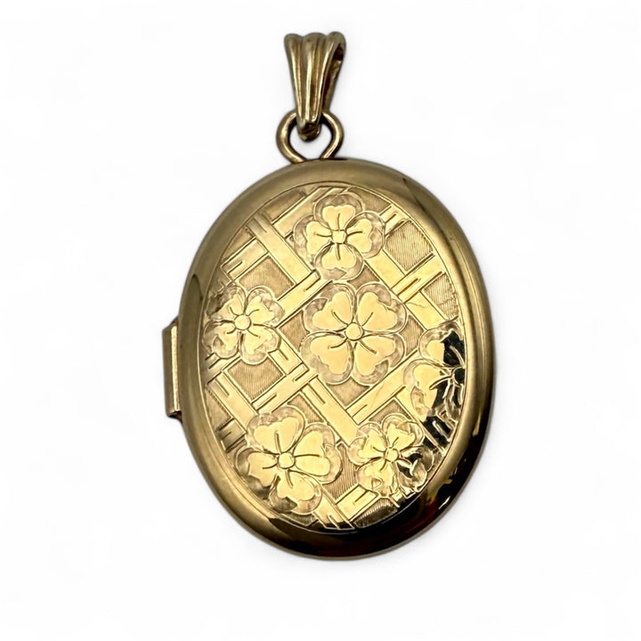 14k Yellow Gold Floral Locket Estate Pendant
