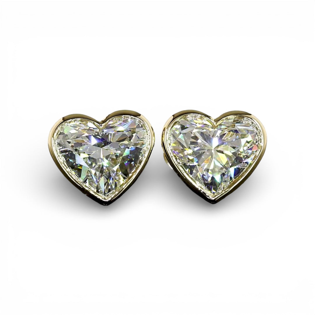 14k White Gold Lab Heart Bezel Studs 4.00 cttw