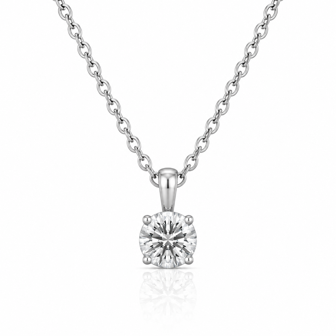 14k White Gold Solitaire Diamond Pendant