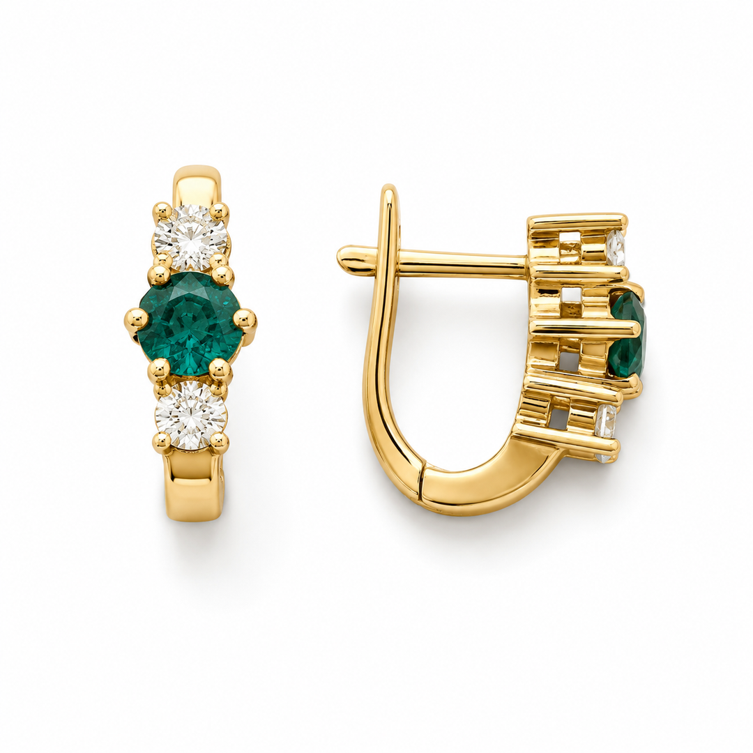 14k Yellow Emerald Estate Huggies