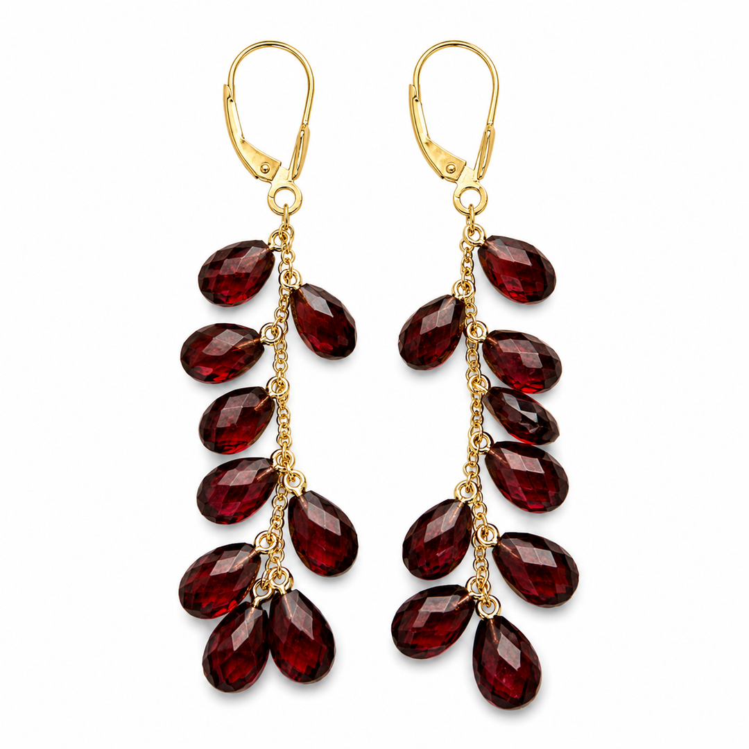 14k Yellow Drop Garnet Estate Earrings