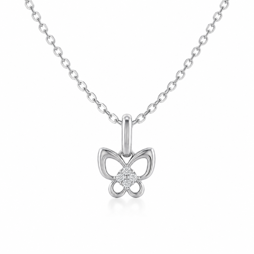 14k White Gold Diamond Butterfly Pendant