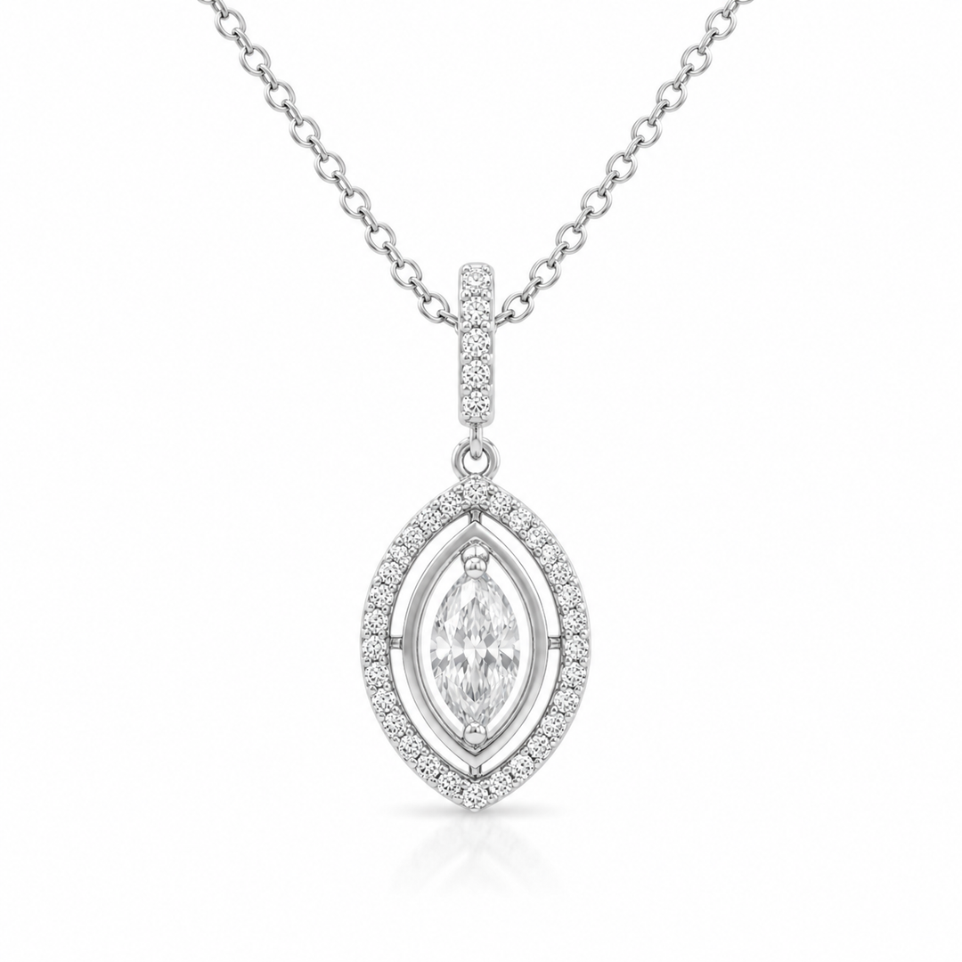 14k White Drop Diamond Pendant