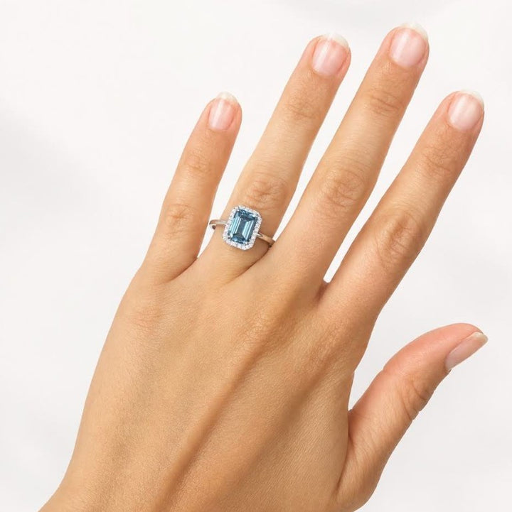 Lab Grown Blue Diamond Halo Engagement Ring