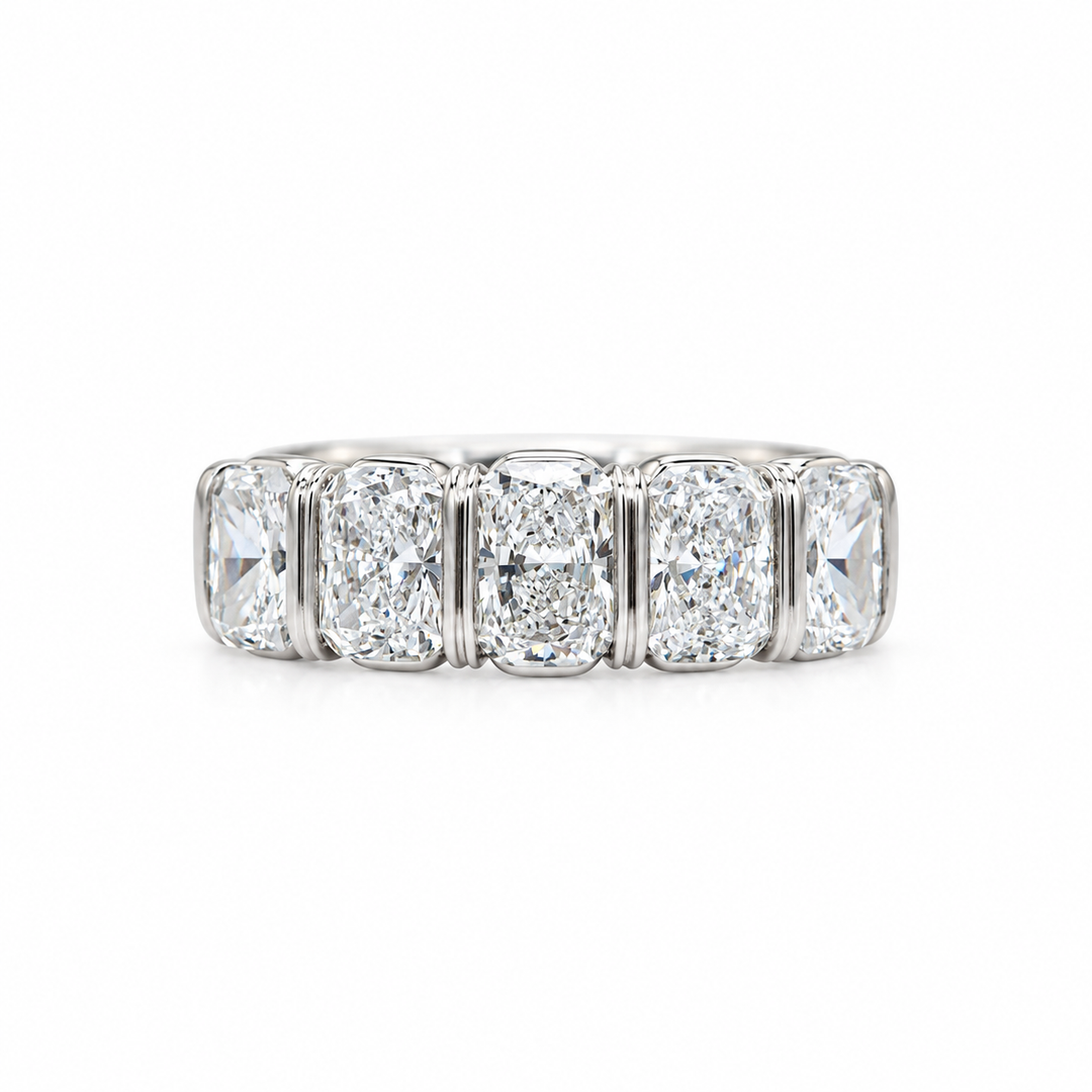 14k White Gold 5 Stone 3.28ctw Radiant Lab Grown Diamond Wedding Band